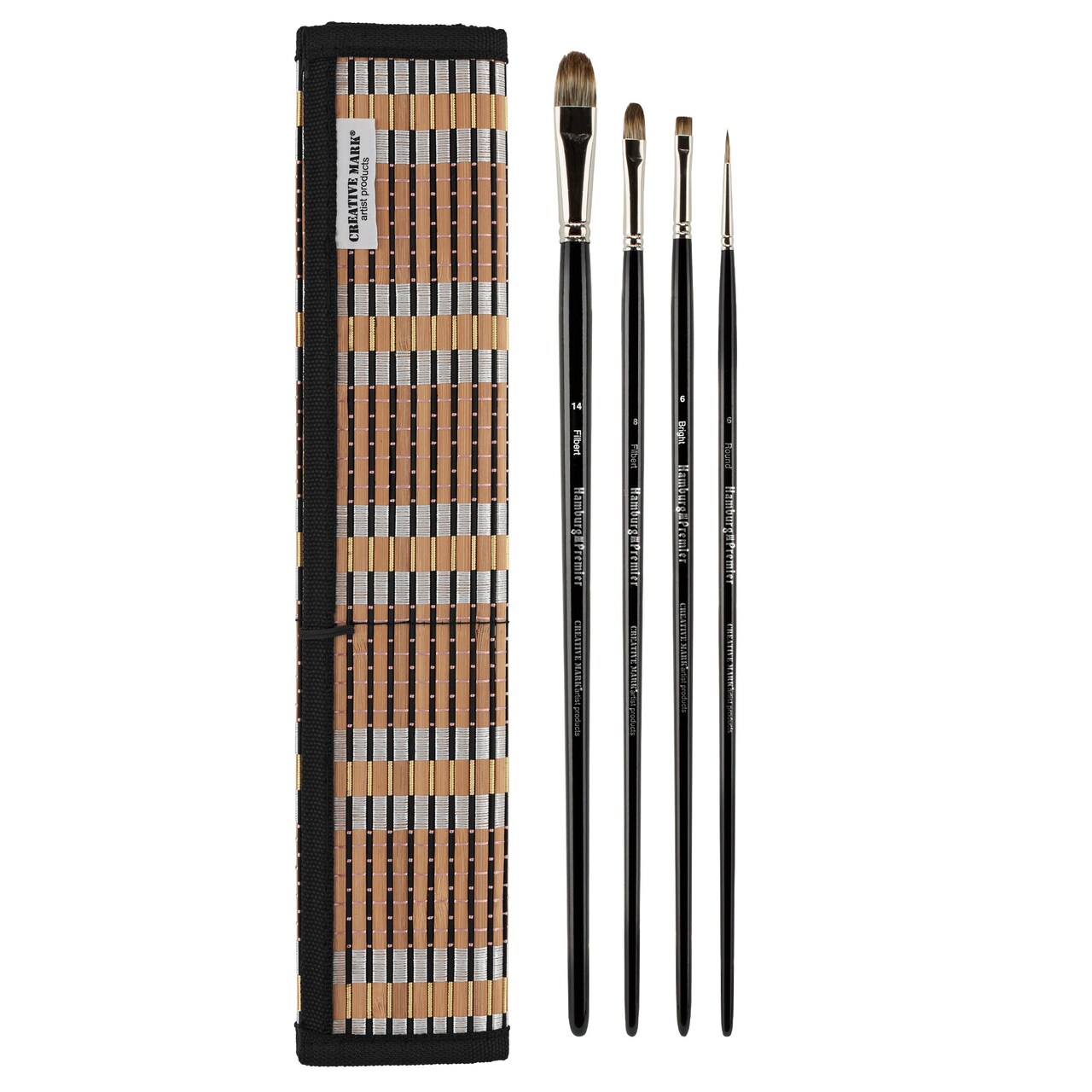 Creative Mark Hamburg Premiere Professional Oil Painting Brushes - Medium Asst Set of 4 Handmade Oil Paint Brushes w/ #14 Filbert - Natural & Synthetic Blend, Long Triple-Lacquered Birch Handle